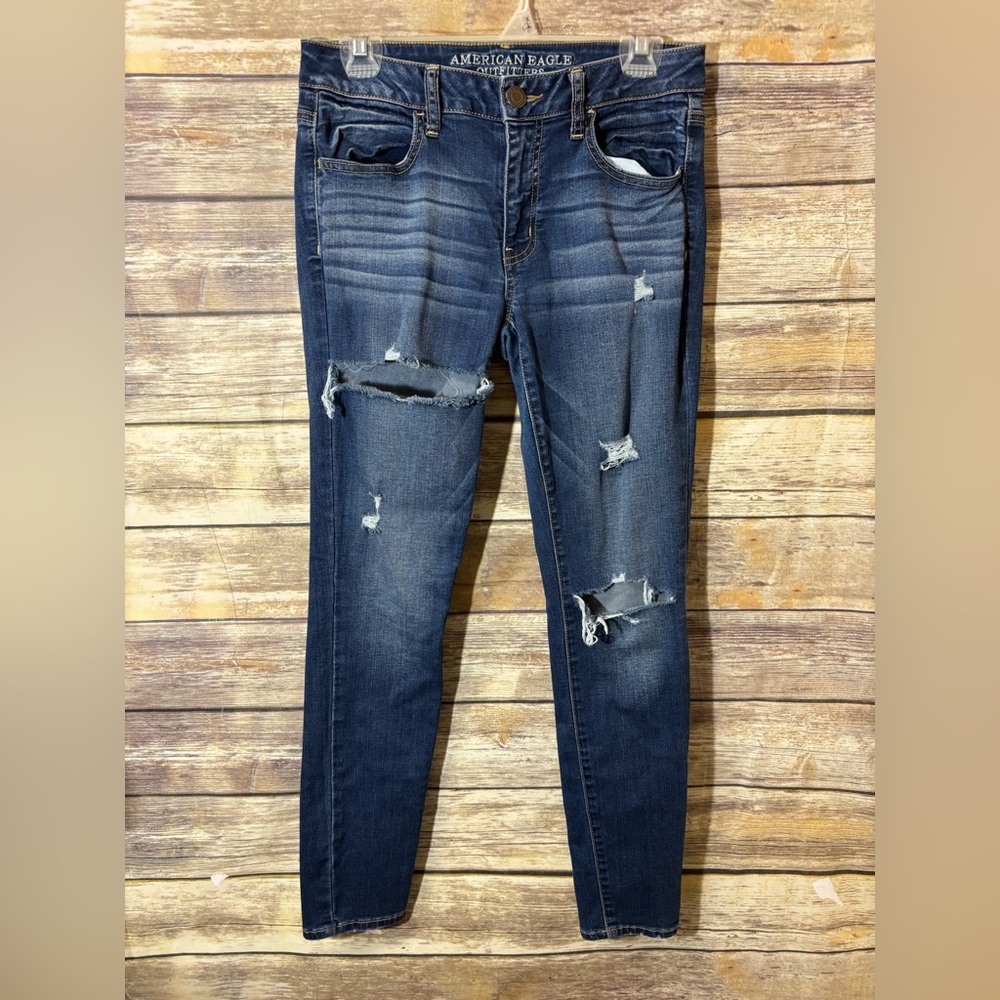 American‎ Eagle Jeans Jegging size 8 Ripped Distressed Mid Rise Stretch Slim